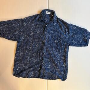 JT Beckett 100% Silk Blue Hawaiian Floral Button Up Shirt M